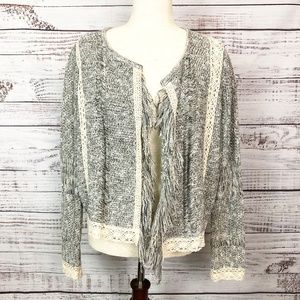 Chico's Textured Fringe Knit Lace Drape Cardigan